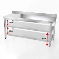 Edelstahl Arbeitstisch PREMIUM - 1800x800mm - Mit Grundboden & Aufkantung -Küchenbedarf Discounter 186a hoehe e642
