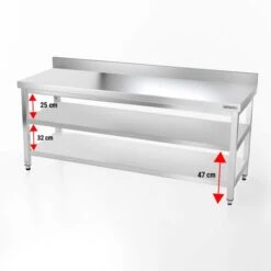 Edelstahl Arbeitstisch PREMIUM - 2000x800mm - Mit Grundboden & Aufkantung -Küchenbedarf Discounter 207a hoehe 62c8
