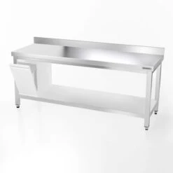 Edelstahl Arbeitstisch PREMIUM - 2000x800mm - Mit Grundboden & Aufkantung -Küchenbedarf Discounter 207a m 8619