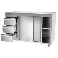 Edelstahl Arbeitsschrank PREMIUM - 1400x700mm - Mit 3 Schubladen Links Ohne Aufkantung -Küchenbedarf Discounter 636846188218552447 1722