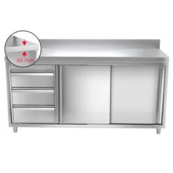 Edelstahl Arbeitsschrank PREMIUM - 2000x700mm - Mit 3 Schubladen Links & Aufkantung -Küchenbedarf Discounter 636846188571963551 5bdf