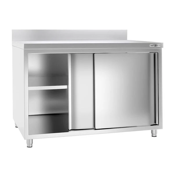 Edelstahl Arbeitsschrank PREMIUM - 1400x800mm - Mit Schiebetür & Aufkantung 2 Edelstahl Arbeitsschrank PREMIUM - 1400x800mm - Mit Schiebetür & Aufkantung – Bild 2