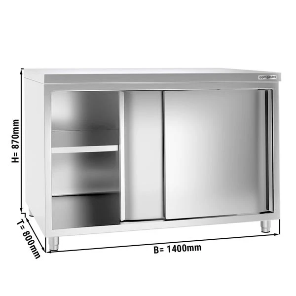 Edelstahl Arbeitsschrank PREMIUM - 1400x800mm - Mit Schiebetür Ohne Aufkantung 1 Edelstahl Arbeitsschrank PREMIUM - 1400x800mm - Mit Schiebetür Ohne Aufkantung