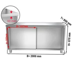 Edelstahl Arbeitsschrank PREMIUM - 2000x800mm - Mit Schiebetür Ohne Aufkantung -Küchenbedarf Discounter ASK208 masse2 8393