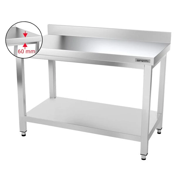 Edelstahl Arbeitstisch PREMIUM - 1200x800mm - Mit Grundboden & Aufkantung 2 Edelstahl Arbeitstisch PREMIUM - 1200x800mm - Mit Grundboden & Aufkantung – Bild 2