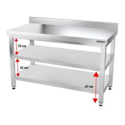 Edelstahl Arbeitstisch PREMIUM - 1400x800mm - Mit Grundboden & Aufkantung -Küchenbedarf Discounter ATK148A 004 9021