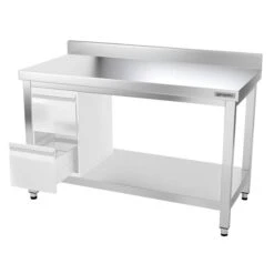 Edelstahl Arbeitstisch PREMIUM - 1400x800mm - Mit Grundboden & Aufkantung -Küchenbedarf Discounter ATK148A 007 d586