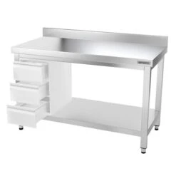 Edelstahl Arbeitstisch PREMIUM - 1400x800mm - Mit Grundboden & Aufkantung -Küchenbedarf Discounter ATK148A 008 9ec3