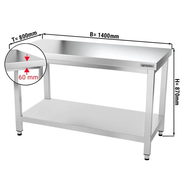 Edelstahl Arbeitstisch PREMIUM - 1400x800mm - Mit Grundboden Ohne Aufkantung 1 Edelstahl Arbeitstisch PREMIUM - 1400x800mm - Mit Grundboden Ohne Aufkantung