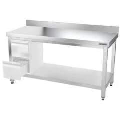 Edelstahl Arbeitstisch PREMIUM - 1600x700mm - Mit Grundboden & Aufkantung -Küchenbedarf Discounter ATK167A 007 605c