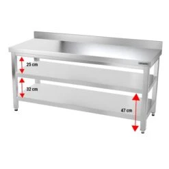 Edelstahl Arbeitstisch PREMIUM - 1800x700mm - Mit Grundboden & Aufkantung -Küchenbedarf Discounter ATK187A 004 0296