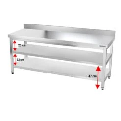Edelstahl Arbeitstisch PREMIUM - 2000x600mm - Mit Grundboden & Aufkantung -Küchenbedarf Discounter ATK206A 004 b520