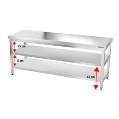 Edelstahl Arbeitstisch PREMIUM - 2000x600mm - Mit Grundboden Ohne Aufkantung -Küchenbedarf Discounter ATK206 003 226c