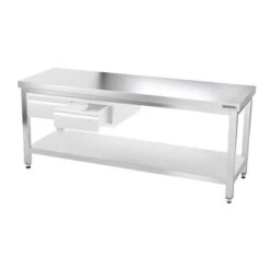 Edelstahl Arbeitstisch PREMIUM - 2000x600mm - Mit Grundboden Ohne Aufkantung -Küchenbedarf Discounter ATK206 006 bd8b