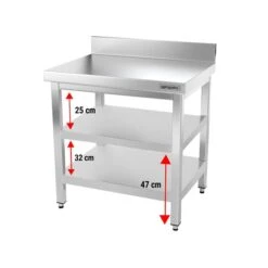 Edelstahl Arbeitstisch PREMIUM - 600x600mm - Mit Grundboden & Aufkantung -Küchenbedarf Discounter ATK66A 003 4b25