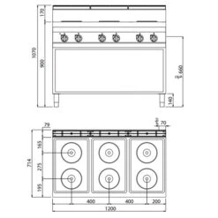Elektroherd - 15,6 KW - 6 Platten Rund -Küchenbedarf Discounter EHB179E drawing 0aca