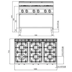Gasherd - 31,5 KW - 6 Brenner 12 Gasherd - 31,5 KW - 6 Brenner -Küchenbedarf Discounter GHB179H drawing 1265