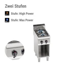 Gasherd - 14 KW - 2 Brenner -Küchenbedarf Discounter GHB471P stufen2 fab6