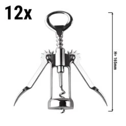 (12 Stück) Korkenzieher- Bar Professional - 15 Cm - Silber