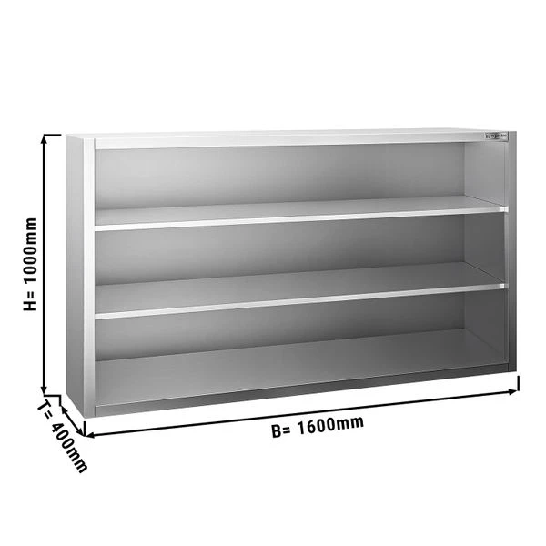 Edelstahl Wandhängeschrank PREMIUM - 1600x400mm - Ohne Schiebetür - 1000mm Hoch 1 Edelstahl Wandhängeschrank PREMIUM - 1600x400mm - Ohne Schiebetür - 1000mm Hoch