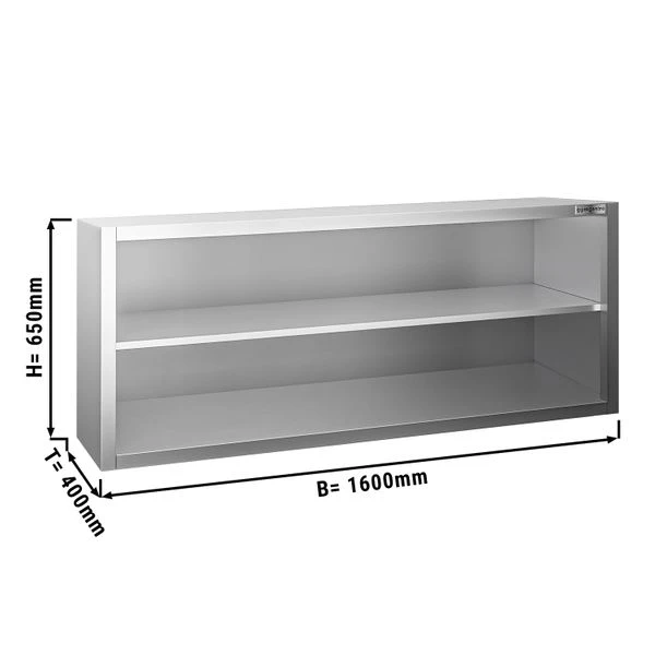 Edelstahl Wandhängeschrank PREMIUM - 1600x400mm - Ohne Schiebetür - 650mm Hoch 1 Edelstahl Wandhängeschrank PREMIUM - 1600x400mm - Ohne Schiebetür - 650mm Hoch