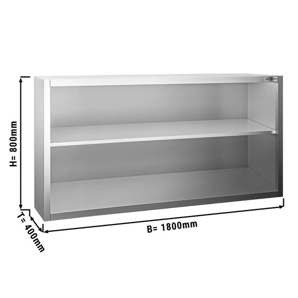 Edelstahl Wandhängeschrank PREMIUM - 1800x400mm - Ohne Schiebetür - 800mm Hoch 1 Edelstahl Wandhängeschrank PREMIUM - 1800x400mm - Ohne Schiebetür - 800mm Hoch