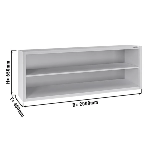 Edelstahl Wandhängeschrank ECO - 2000x400mm - Ohne Schiebetür - 650mm Hoch 1 Edelstahl Wandhängeschrank ECO - 2000x400mm - Ohne Schiebetür - 650mm Hoch