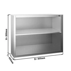 Edelstahl Wandhängeschrank PREMIUM - 800x400mm - Ohne Flügeltür - 800mm Hoch