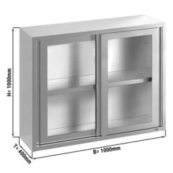 Edelstahl Wandhängeschrank - 1000x400mm - Mit Glasschiebetür - 1000mm Hoch
