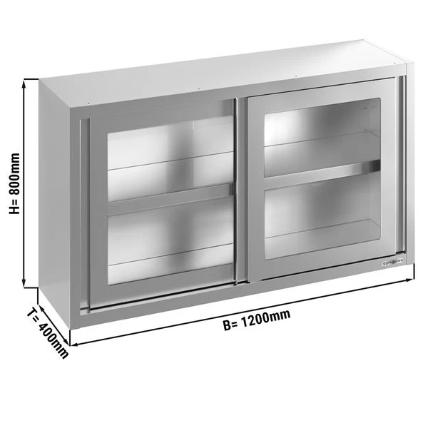 Edelstahl Wandhängeschrank - 1200x400mm - Mit Glasschiebetür - 800mm Hoch 1 Edelstahl Wandhängeschrank - 1200x400mm - Mit Glasschiebetür - 800mm Hoch