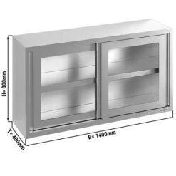 Edelstahl Wandhängeschrank - 1400x400mm - Mit Glasschiebetür - 800mm Hoch