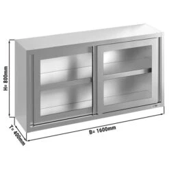 Edelstahl Wandhängeschrank - 1600x400mm - Mit Glasschiebetür - 800mm Hoch