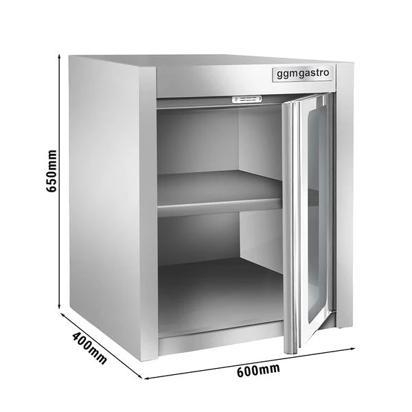 Edelstahl Wandhängeschrank - 600x400mm - Mit Glasflügeltür - 650mm Hoch 1 Edelstahl Wandhängeschrank - 600x400mm - Mit Glasflügeltür - 650mm Hoch