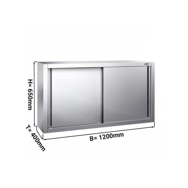 Edelstahl Wandhängeschrank PREMIUM - 1200x400mm - Mit Schiebetür - 650mm Hoch 1 Edelstahl Wandhängeschrank PREMIUM - 1200x400mm - Mit Schiebetür - 650mm Hoch