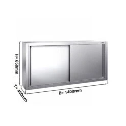 Edelstahl Wandhängeschrank PREMIUM - 1400x400mm - Mit Schiebetür - 650mm Hoch