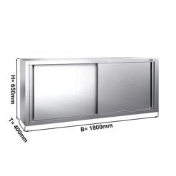 Edelstahl Wandhängeschrank PREMIUM - 1800x400mm - Mit Schiebetür - 650mm Hoch