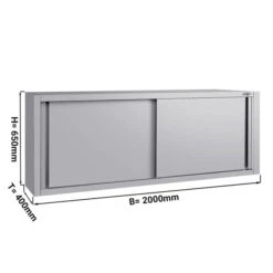 Edelstahl Wandhängeschrank ECO - 2000x400mm - Mit Schiebetür - 650mm Hoch