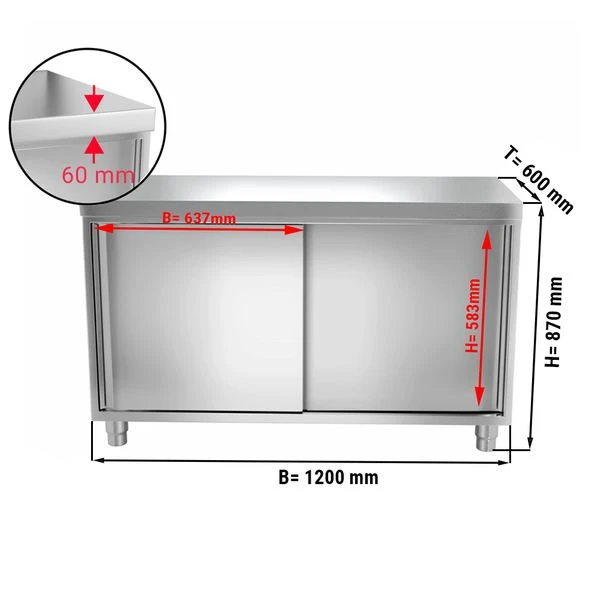 Edelstahl Arbeitsschrank ECO - 1200x600mm - Mit Schiebetür 3 Edelstahl Arbeitsschrank ECO - 1200x600mm - Mit Schiebetür – Bild 3