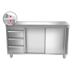 Edelstahl Arbeitsschrank PREMIUM - 1400x700mm - Mit 3 Schubladen Links Ohne Aufkantung -Küchenbedarf Discounter ask146 l icon 2783