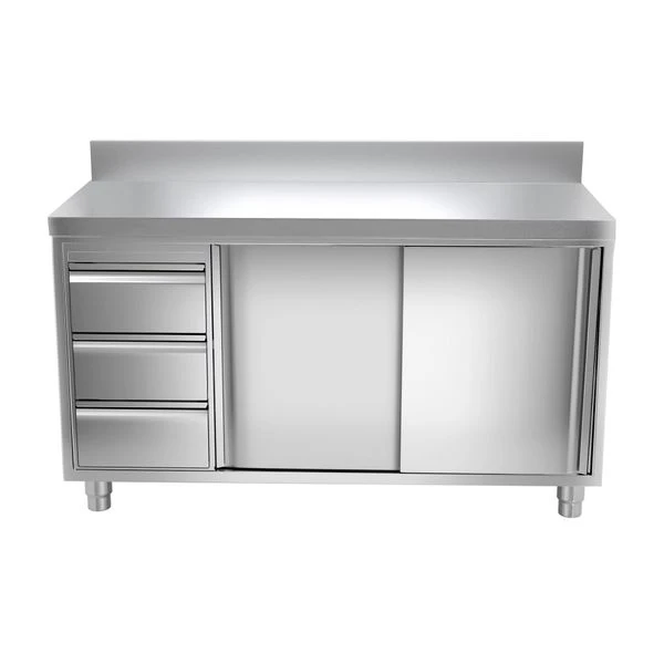 Edelstahl Arbeitsschrank PREMIUM - 1400x600mm - Mit 3 Schubladen Links & Aufkantung 2 Edelstahl Arbeitsschrank PREMIUM - 1400x600mm - Mit 3 Schubladen Links & Aufkantung – Bild 2