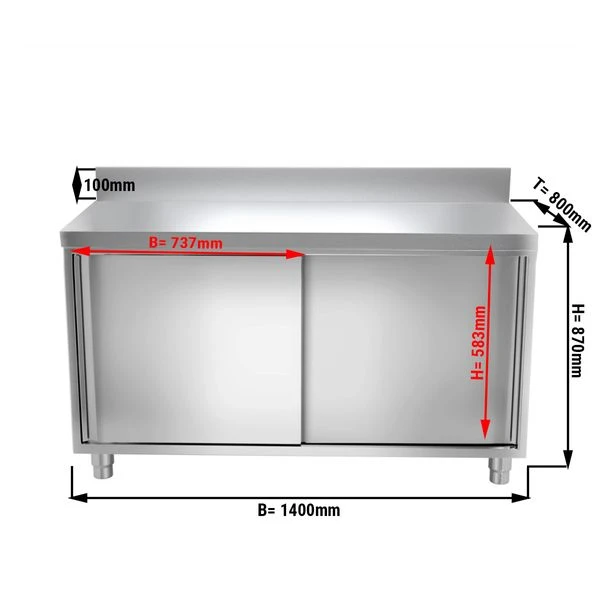 Edelstahl Arbeitsschrank PREMIUM - 1400x800mm - Mit Schiebetür & Aufkantung 3 Edelstahl Arbeitsschrank PREMIUM - 1400x800mm - Mit Schiebetür & Aufkantung – Bild 3