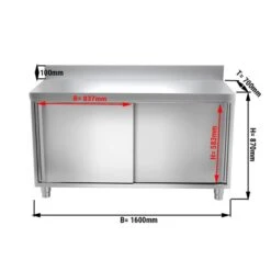Edelstahl Arbeitsschrank ECO - 1600x700mm - Mit Schiebetür Und Aufkantung -Küchenbedarf Discounter ask167a masse 7674