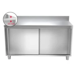 Edelstahl Arbeitsschrank PREMIUM - 1800x600mm - Mit Schiebetür & Aufkantung -Küchenbedarf Discounter ask187a icon da3f