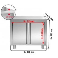 Edelstahl Arbeitsschrank PREMIUM - 800x600mm - Mit Flügeltür Ohne Aufkantung -Küchenbedarf Discounter ask86 masseneu 3887