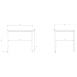 Edelstahl Arbeitstisch PREMIUM - 1200x800mm - Mit Grundboden Ohne Aufkantung -Küchenbedarf Discounter atk128 zeichnung 21f7