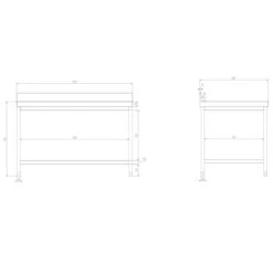Edelstahl Arbeitstisch PREMIUM - 2000x800mm - Mit Grundboden & Aufkantung -Küchenbedarf Discounter atk208a zeichnung 6a08