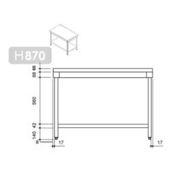 Edelstahl Arbeitstisch PREMIUM - 1600x600mm - Mit Grundboden Ohne Aufkantung -Küchenbedarf Discounter stainless steel worktable without backsplash drawing 2 f75a