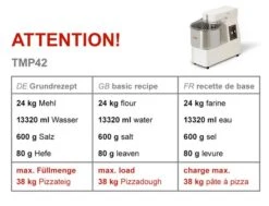 Teigknetmaschine - 42 Liter / 38 Kg - Mit Festem Kessel -Küchenbedarf Discounter tmp42 1762