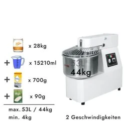 Teigknetmaschine - 53 Liter / 44 Kg - 2 Geschwindigkeiten - Mit Festem Kessel -Küchenbedarf Discounter tmp53 fk rezept 3 4629