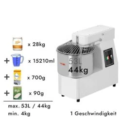 Teigknetmaschine - 53 Liter / 44 Kg - Mit Festem Kessel